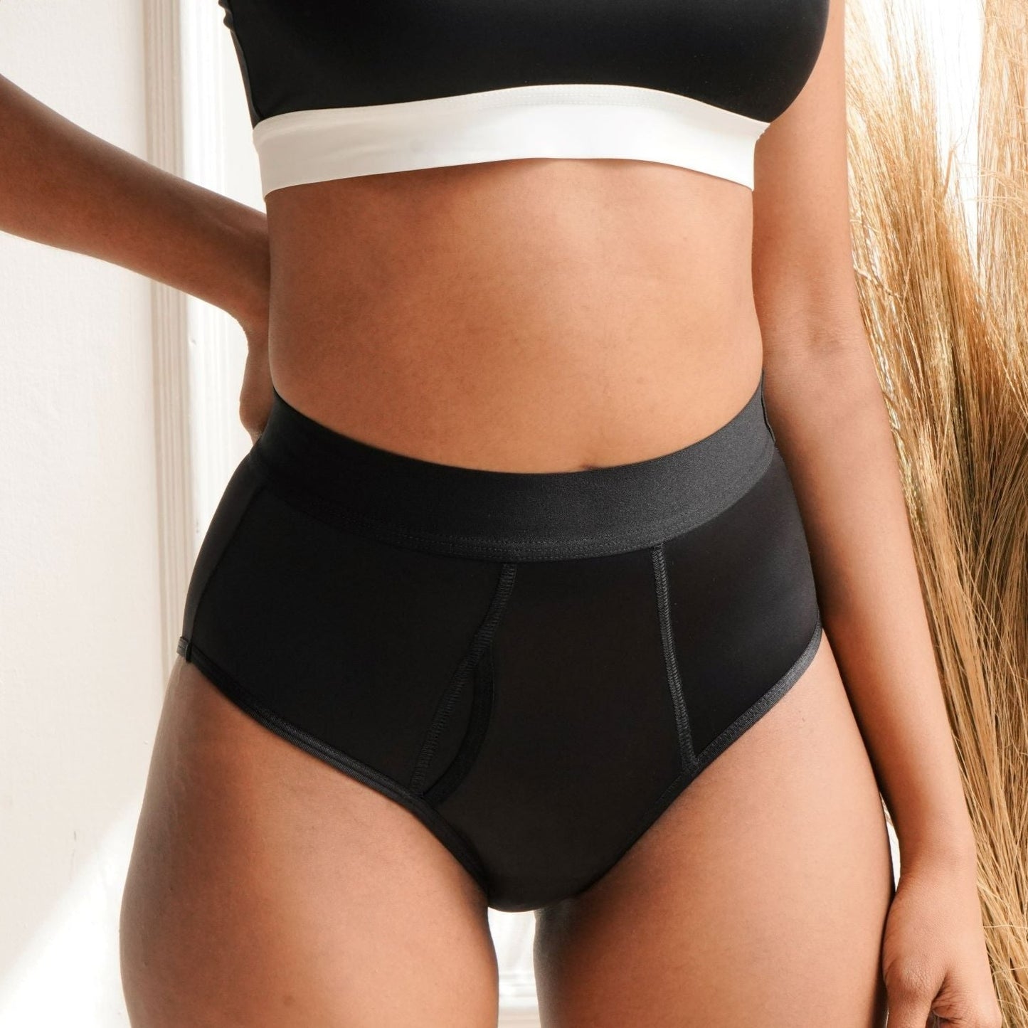 YiHWEI Female Short Black Lingerie Set Women Menstrual Pocket Pocket High  Waist Anti Leakage Pants XXL 